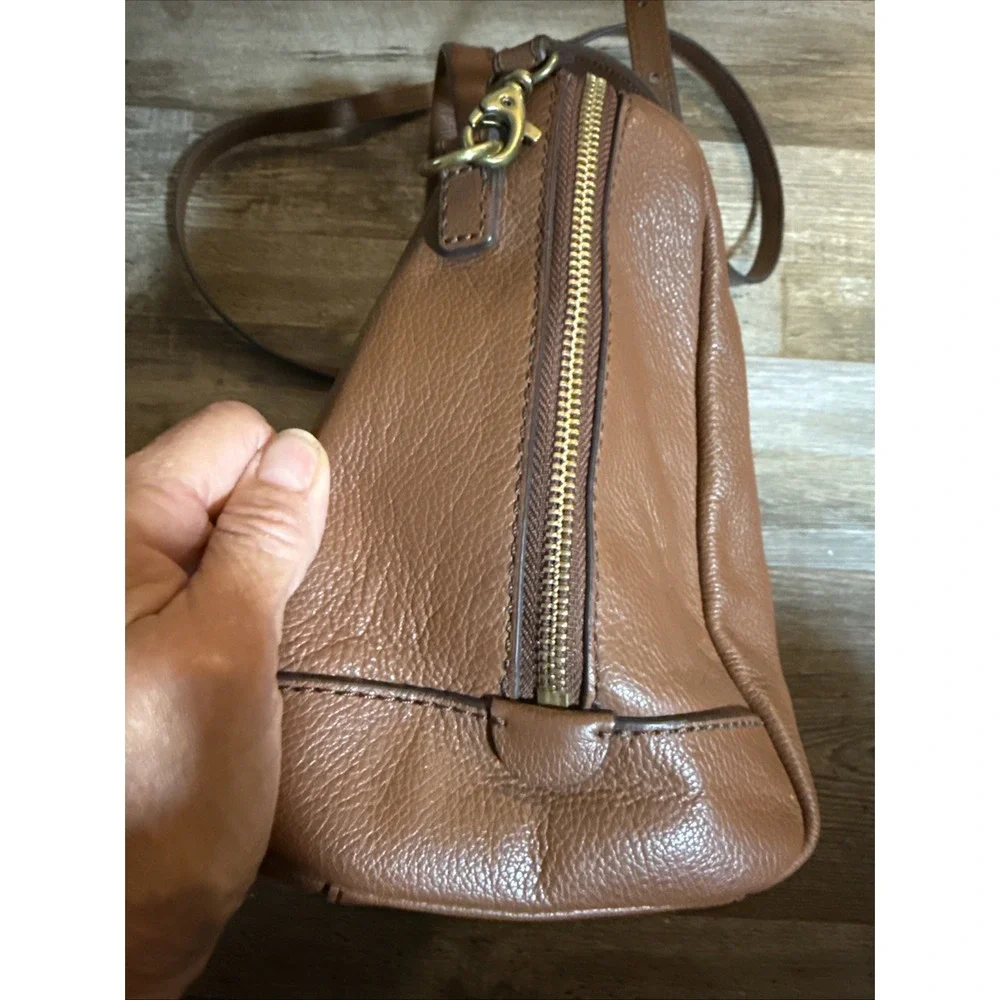 Fossil Sydney Satchel Brown Textured Leather Brass Hardware EUC